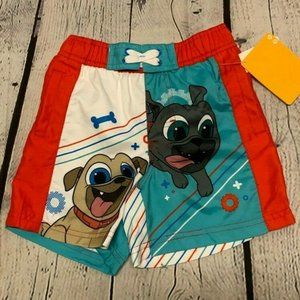 NEW Boys Disney Puppy Pals Swim Trunks Red Blue Lined Swim SPF 50